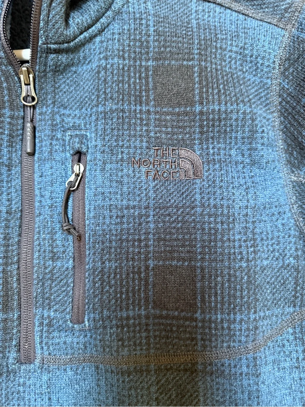 The North Face Plaid Fleece Quarter Zip Pullover Blue Black Men’s Small